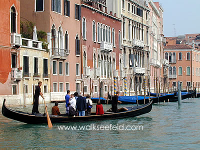 A gondola ferry across the Grand Canal in Venice